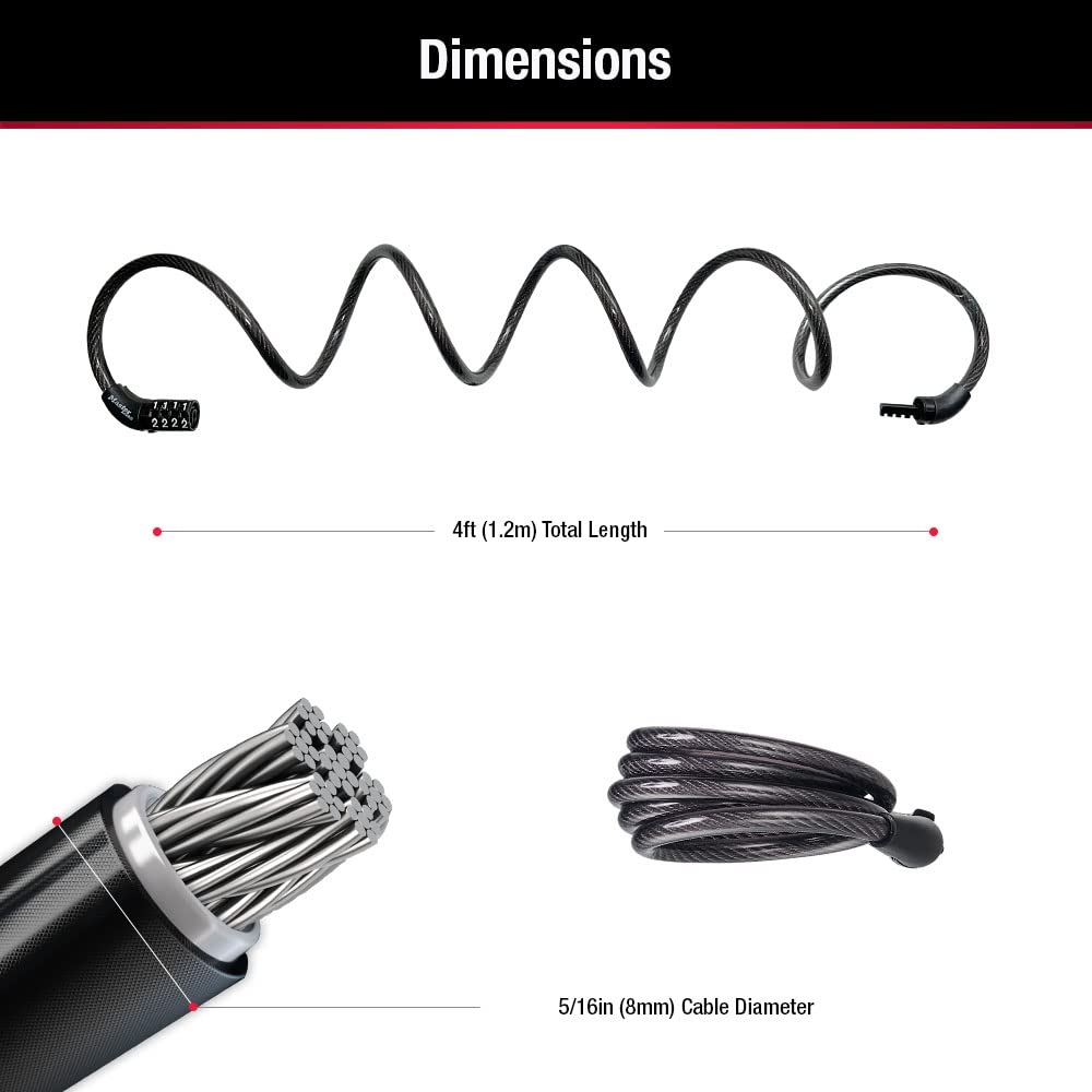 Master Lock Bike Lock Cable, Combination , Black 4Ft - Opticdeals