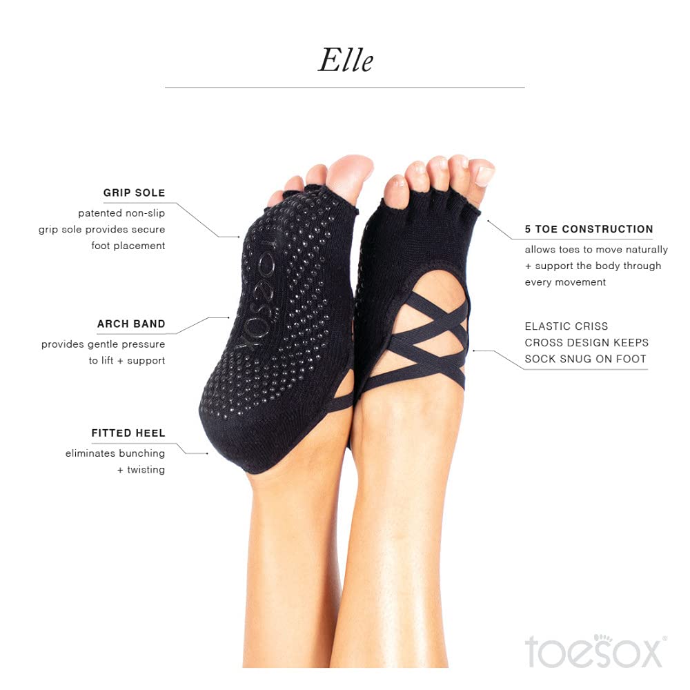 toesox Grip Pilates Barre Socks – Non Slip Elle Half Toe for Yoga & Ballet, Medium, Charcoal Grey - Opticdeals