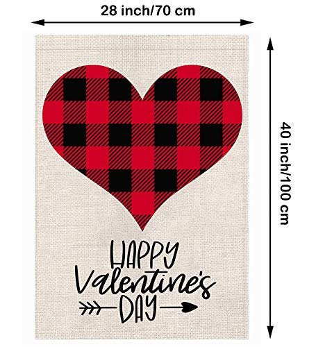 Valentine Buffalo Check Plaid Love Heart Garden Flag  28 x 40 Inch Vertical Outdoor Decorations Double Sided- Happy Valentine's Day Gift Yard Decor Home Decorative - Opticdeals