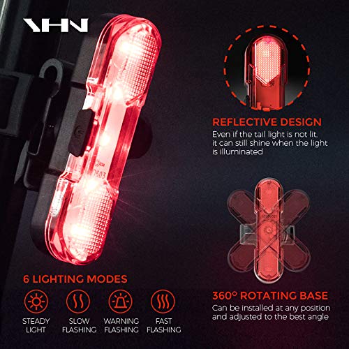 YHN 2 Pack Rear Bike Tail Light Ultra Bright USB Rechargeable Bicycle Taillights - Opticdeals