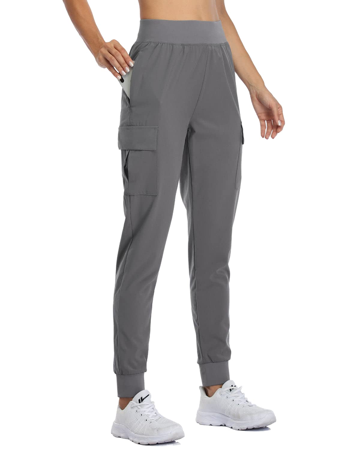 Women's Cargo Joggers Size M Lightweight Athletic Workout Pants Lounge Hiking Outdoor Pants with Pockets Quick Dry Gray M - Opticdeals