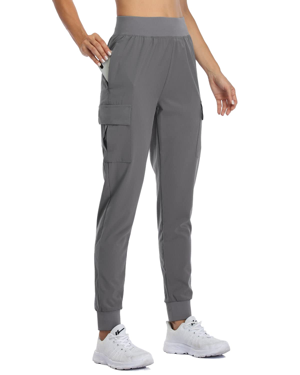 Willit Women's Cargo Joggers Lightweight Athletic Workout Pants Lounge Hiking Outdoor Pants with Pockets Quick Dry Gray M - Opticdeals