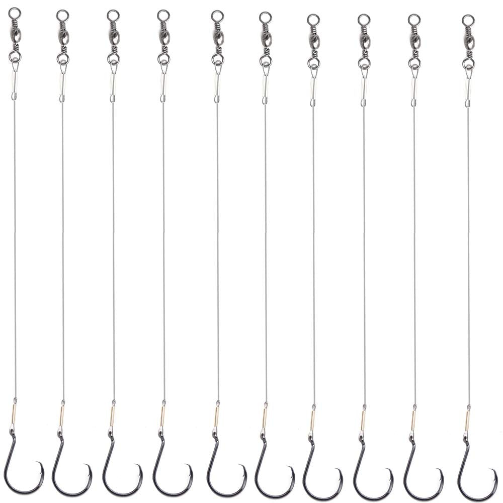 2 Extra Strong Offset Circle Hooks Saltwater,Fishing Hook Rig,Sport Fishing Hooks with Leader Black Nickel Coated High Carbon Steel Octopus Fishing Hooks-Size 1#-10/0# (Hooks with Leader, 1#) - Opticdeals