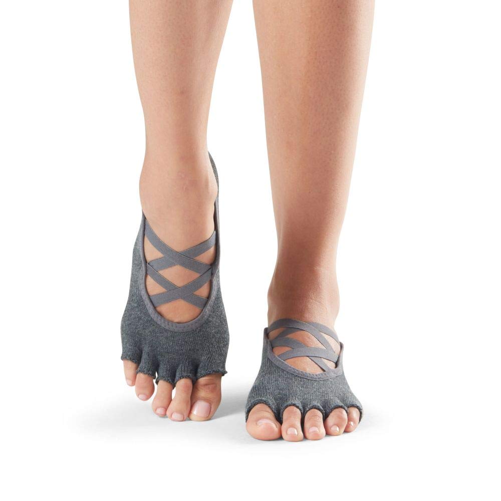 toesox Grip Pilates Barre Socks – Non Slip Elle Half Toe for Yoga & Ballet, Medium, Charcoal Grey - Opticdeals