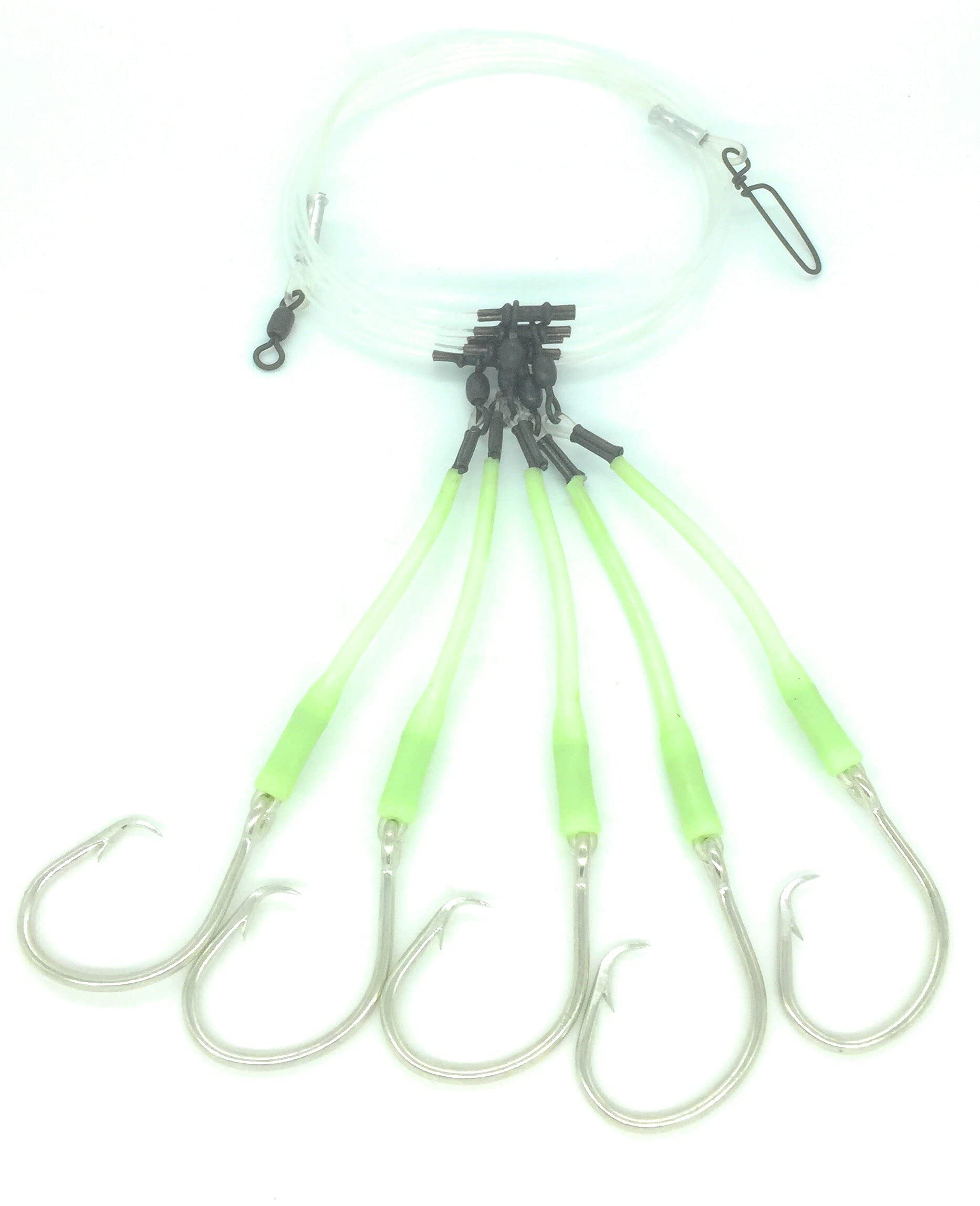 Deep Drop Tilefish Rig, 5 Mustad Circle Hooks with Glow Sleeve (10/0) - Opticdeals