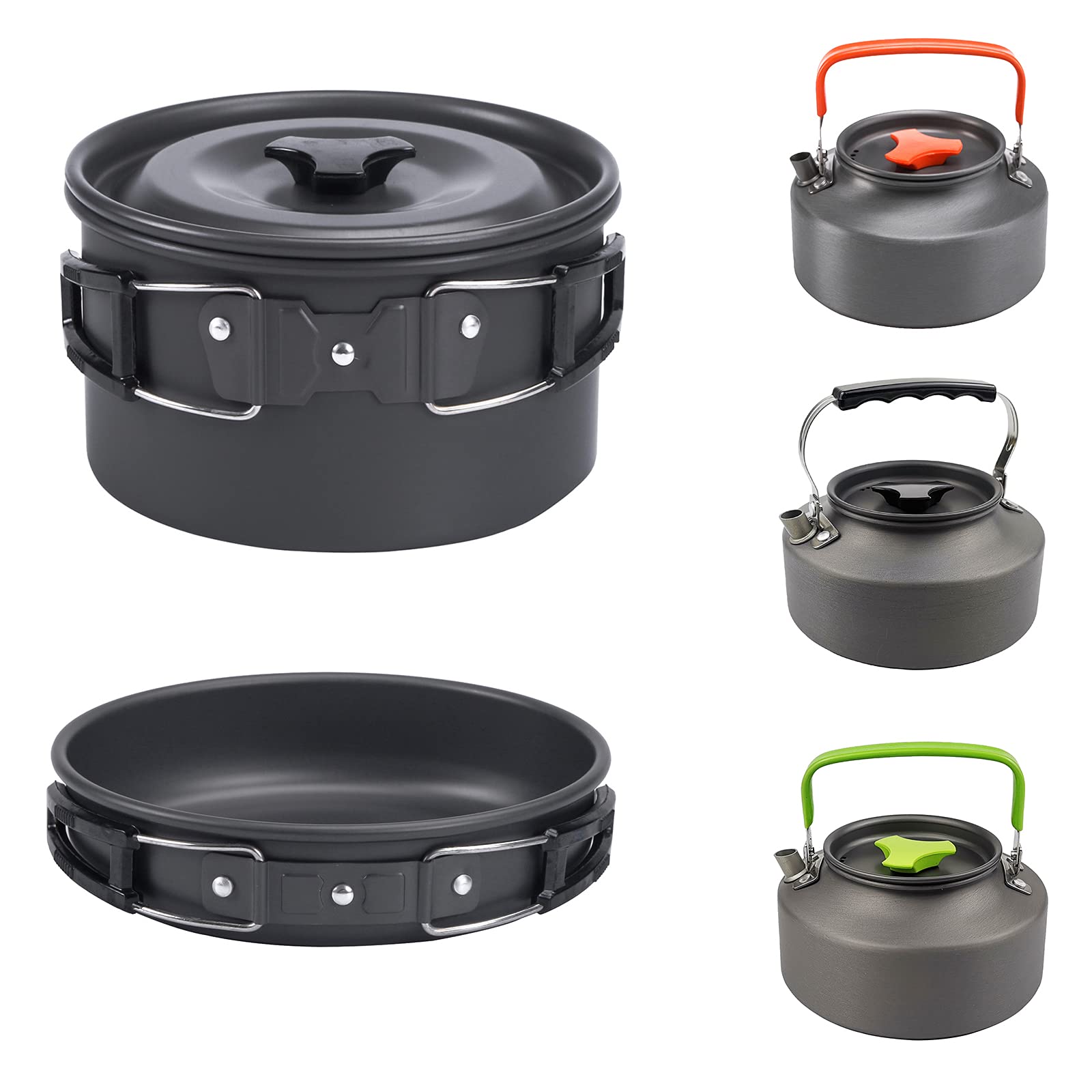 Jasendooer Outdoor Cookware Set Camping Cooker Set Camping Equipment Mountaineering Aluminum Cooker BBQ Tableware Camping Pot Set Suitable for 2~3 People - Orange - Opticdeals