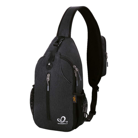 WATERFLY Crossbody Sling Backpack Sling Bag Travel Hiking Chest Bag Daypack (Black) - Opticdeals