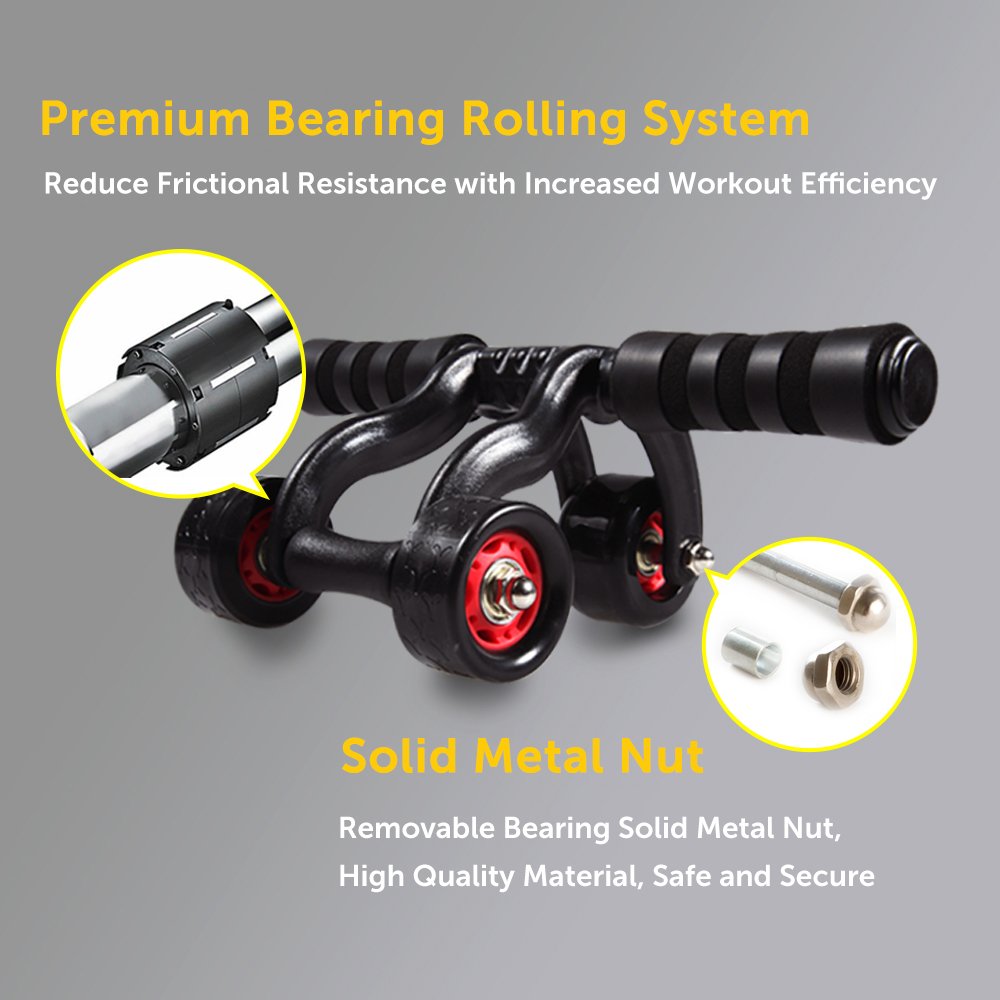 Ab Roller 3Wheel Ab Exercise Equipment With Knee Pad - Opticdeals