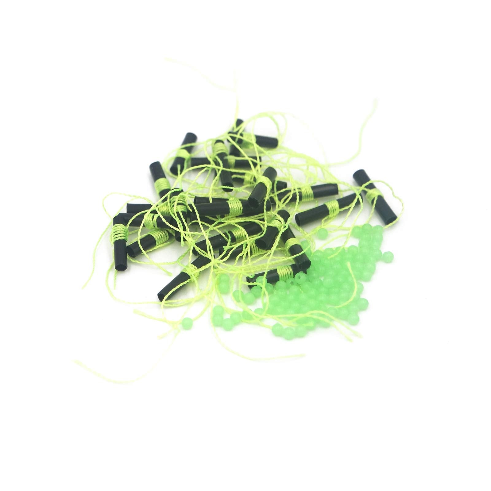 TOMTO 120pcs Fishing Bobber Float Stops with Glow Beads (Green Black) - Opticdeals