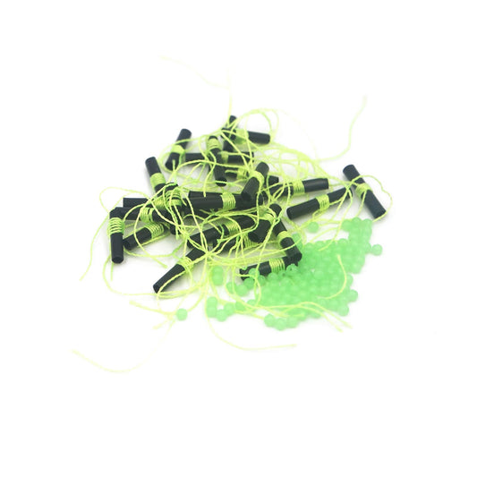 TOMTO 120pcs Fishing Bobber Float Stops with Glow Beads (Green Black) - Opticdeals