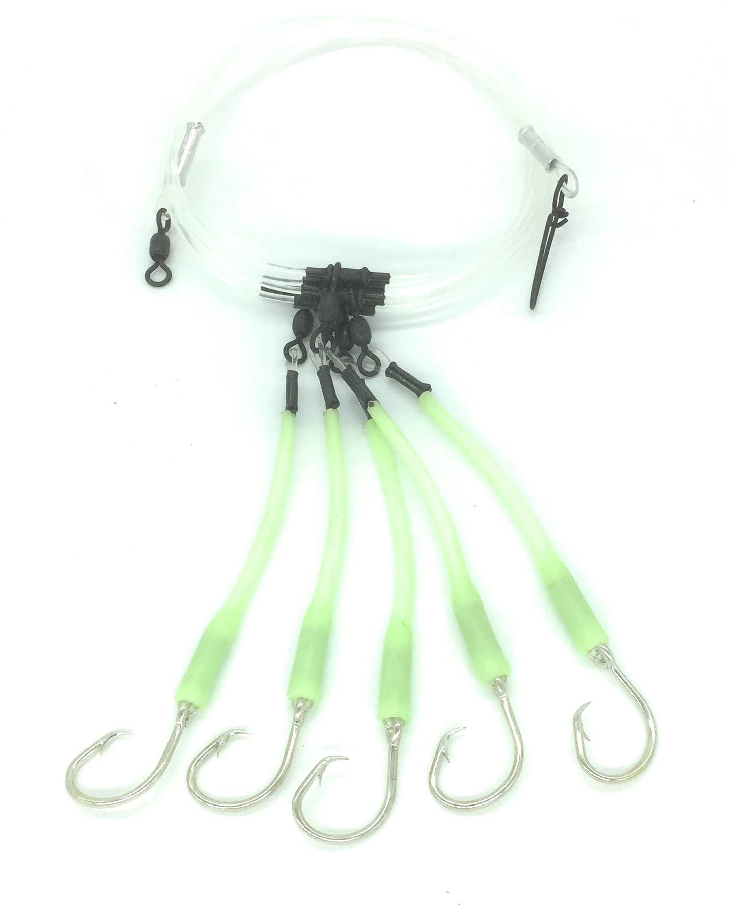 Deep Drop Tilefish Rig, 5 Mustad Circle Hooks with Glow Sleeve (10/0) - Opticdeals