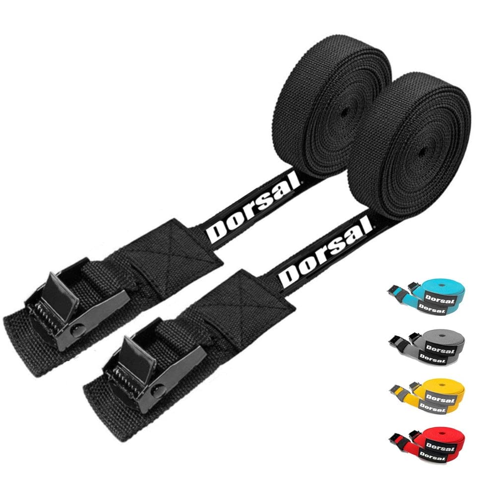 Dorsal Tie Down Straps for Roof Rack Pads Crossbars Holds Surfboards Kayaks Canoes Paddleboards Nylon 15' Feet Black - Opticdeals