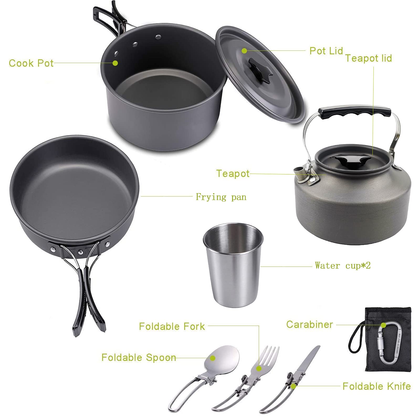 Jasendooer Outdoor Cookware Set Camping Cooker Set Camping Equipment Mountaineering Aluminum Cooker BBQ Tableware Camping Pot Set Suitable for 2~3 People - Orange - Opticdeals