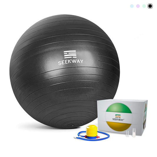 Exercise Stability Ball  Fitness Extra Thick  Supports 2200lbs, Anti Burst Black - Opticdeals