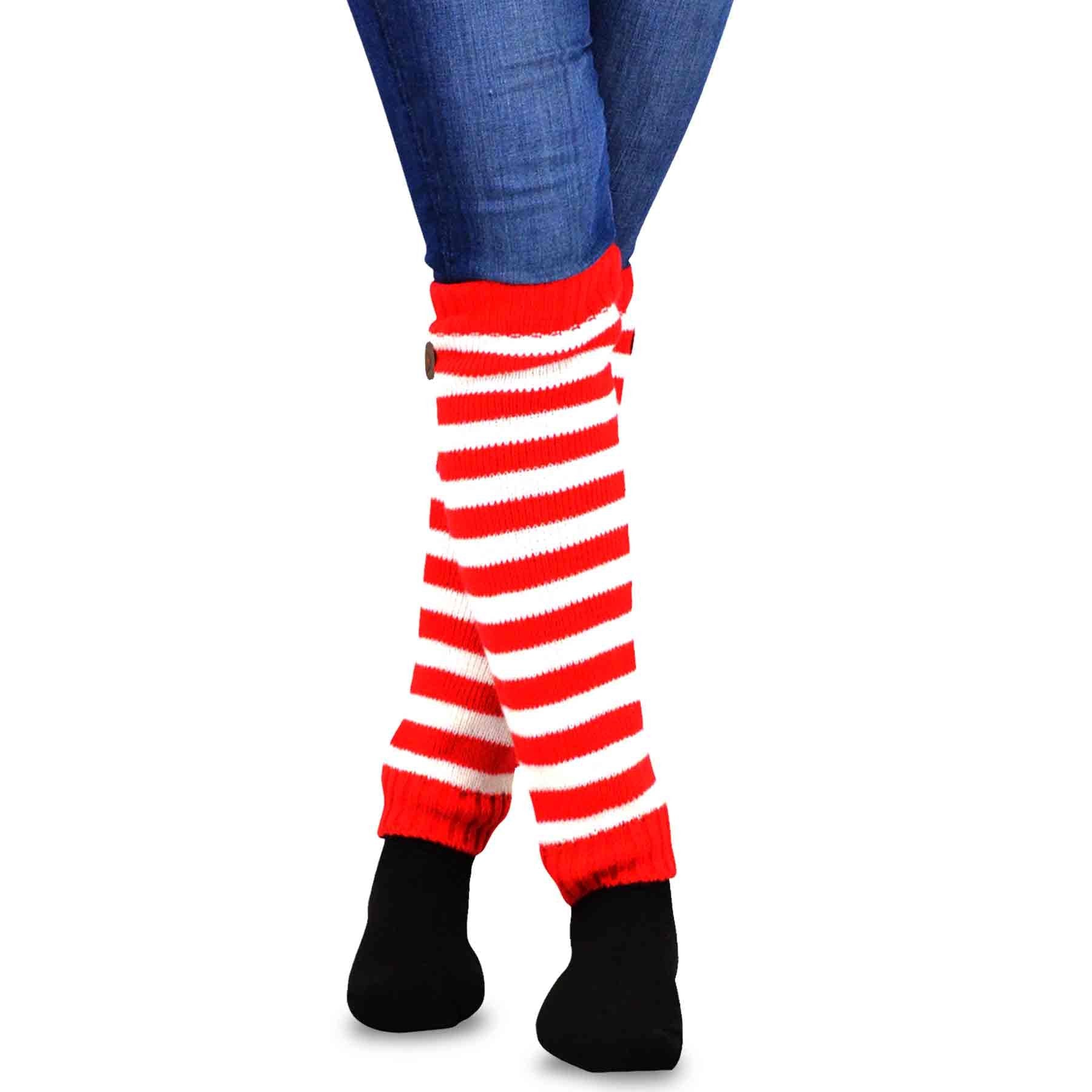 TeeHee Cute Christmas Holiday Winter Leg warmers with Button for Women 3pairs - Opticdeals