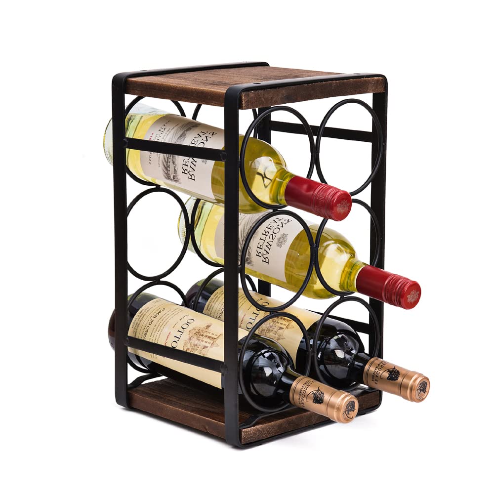 SODUKU Rustic Wood Countertop Wine Rack 6 Bottles No Need Assembly - Opticdeals