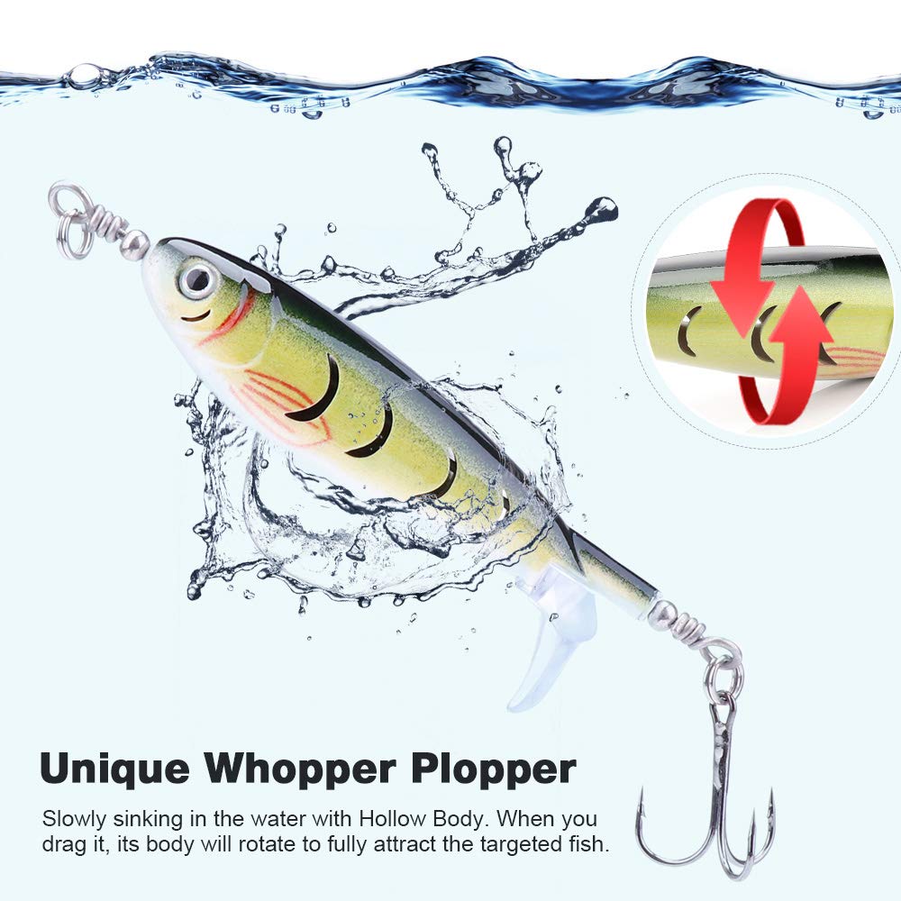 VTAVTA Fishing Lure Bass Topwater Floating Ploppers Rotating Tail Baits Freshwater Saltwater Lures for Carp Bass Pike Pack of 5 - Opticdeals