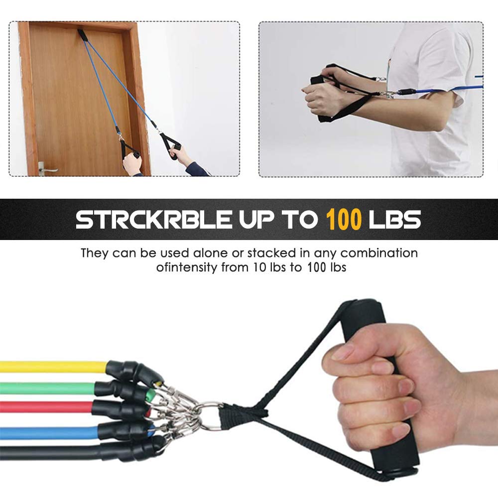 Resistance Bands Set,5 Stackable Exercise Bands Totaling 100lbs Of Resistance - Opticdeals