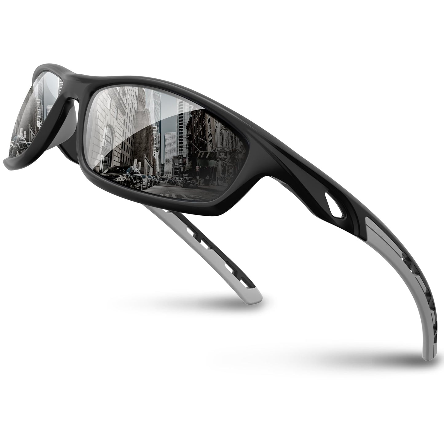 RIVBOS Polarized Sports Sunglasses UV Protection RB833-black& Grey - Opticdeals