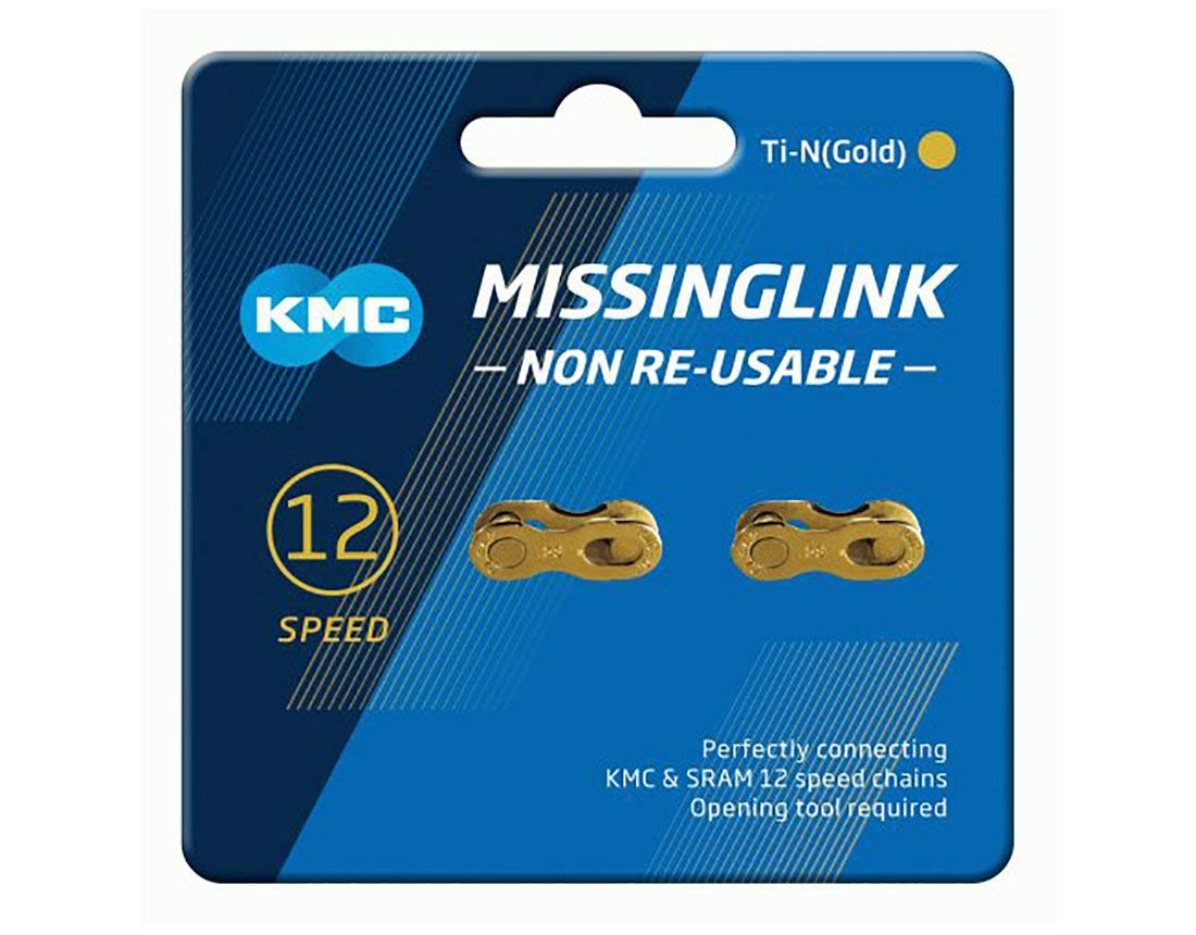 KMC Missing Link 7,8,9,10,11,12 Speed Silver/Gold (New Blue Packing) (12-Speed, 5.2mm, Non re-usable, Gold) - Opticdeals