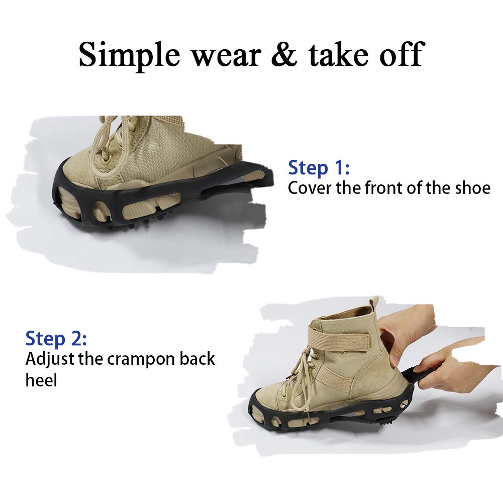 valuehall Crampons Ice Cleats Snow Grips Sz Large  Anti Slip 24 Teeth Traction Cleats Over Shoe Boot for Winter Walking Hiking Climbing Camping V244A (Large) - Opticdeals