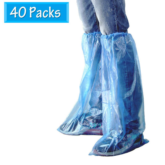 Disposable Shoe Covers 40 Pairs Blue Rain Shoes and Boots Cover Plastic Long Shoe Cover Clear Waterproof Anti-Slip Overshoe for Women Men - Opticdeals