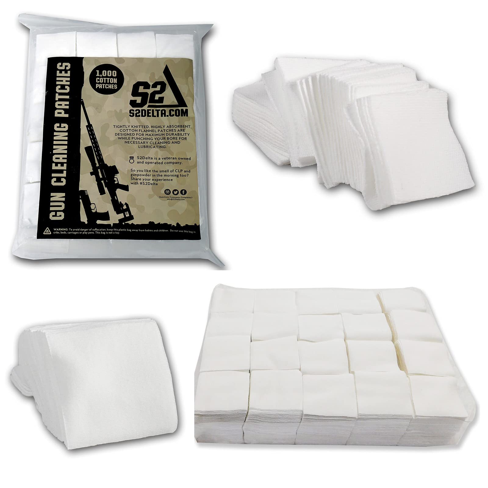 S2Delta Gun Cleaning Patches Pack Of 1000 Premium Quality, Highly Absorbent - Opticdeals