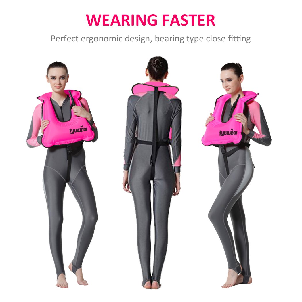 Lyuwpes Snorkel Vest Adult Inflatable Life Jacket  Up to 200 lb support Snorkeling Jackets Man Women Unisex Pink - Opticdeals