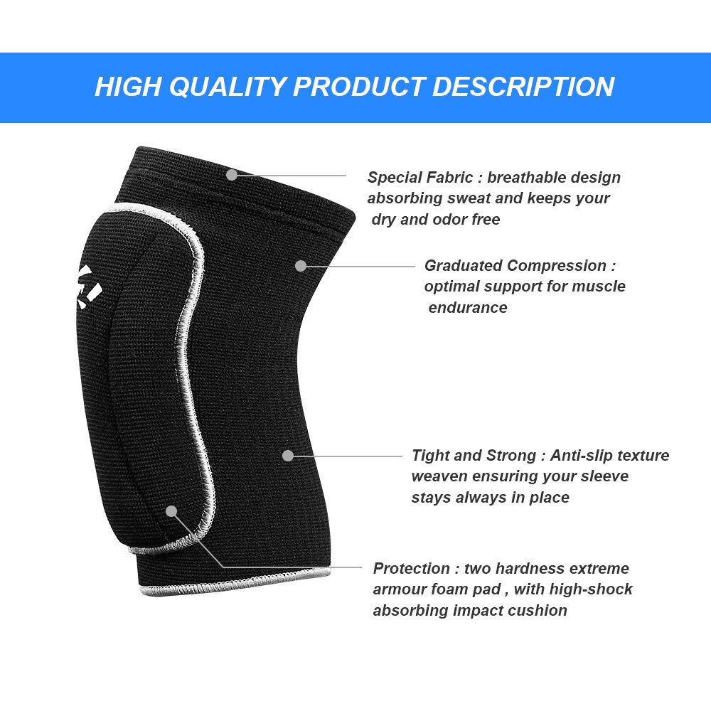 Volleyball Basketball Knee Pads Sz Med with High Shock Absorbing Cushion, Dance Riding Protector Protection for Adult Junior Youth Men Women Boy Girls (black, Middle) - Opticdeals