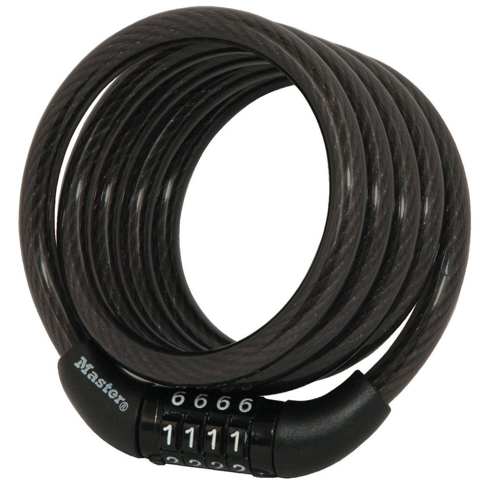 Master Lock Bike Lock Cable, Combination , Black 4Ft - Opticdeals