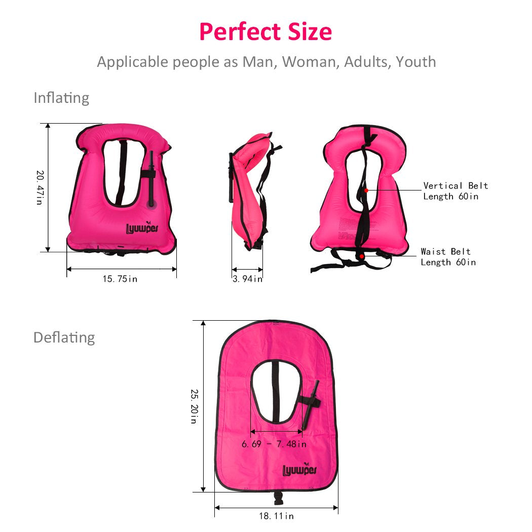 Lyuwpes Snorkel Vest Adult Inflatable Life Jacket  Up to 200 lb support Snorkeling Jackets Man Women Unisex Pink - Opticdeals