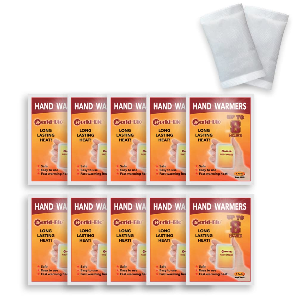 WORLD-BIO Hand Warmers Disposable - Hot Pack for Body Hands 20 Packs - Air Activated Hand Warmer Pack Long Lasting for 8 Hours Warm - Heat Packets for Hands and Feet - Opticdeals