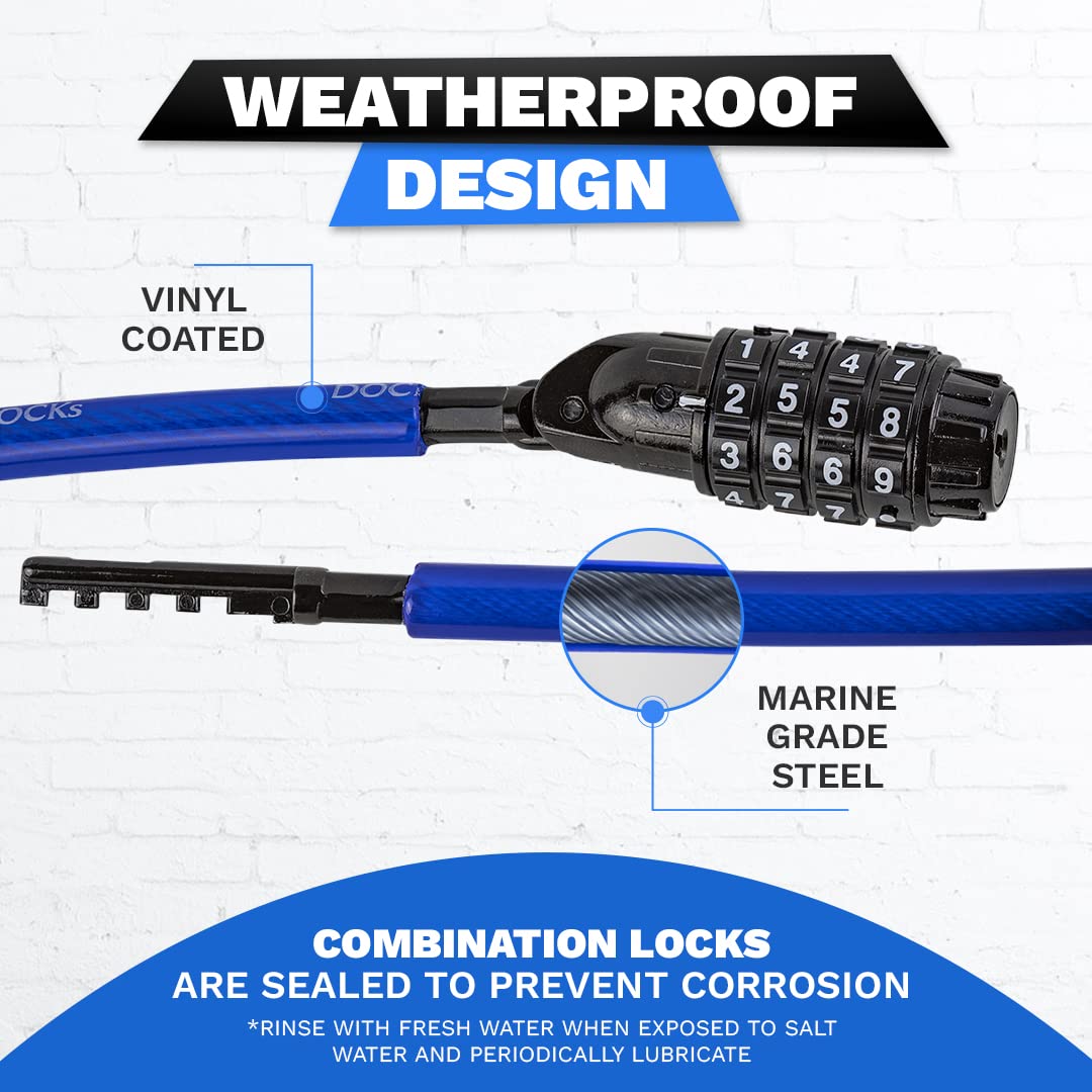 DocksLocks Weatherproof Coiled Security Cable Lock (5ft to 25ft Lengths) with Resettable Combination, Anti-Theft Protection for Kayaks, Bikes, Paddleboards, Scooter, Equipment, Bicycles and More 5ft - Opticdeals