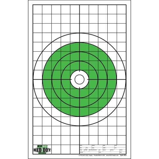 Red Dot Optics Style 5: Giant 10" EZ2C Green Bullseye by EZ2C Targets | Optic Zeroing Shooting Paper Targets | High Visibility Firearms and Rifles Targets 11" x 17" (25 Count) - Opticdeals