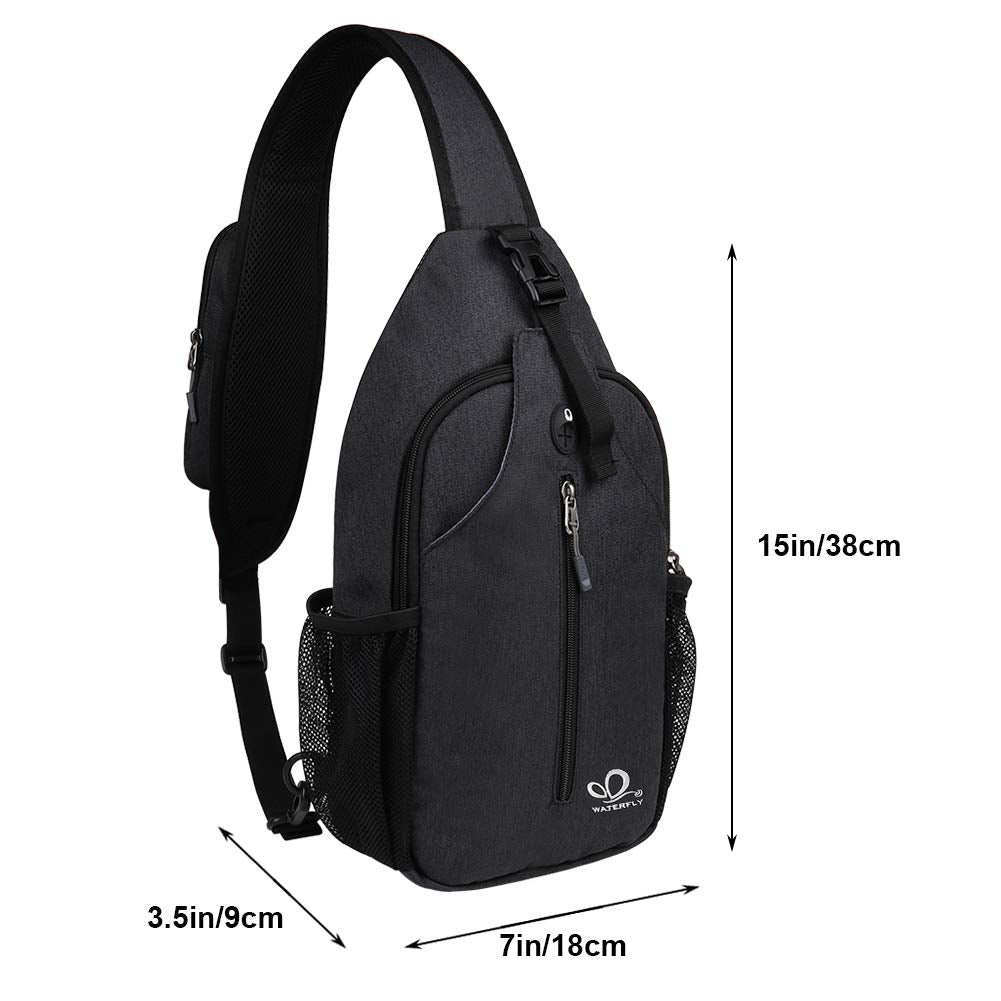 WATERFLY Crossbody Sling Backpack Sling Bag Travel Hiking Chest Bag Daypack (Black) - Opticdeals