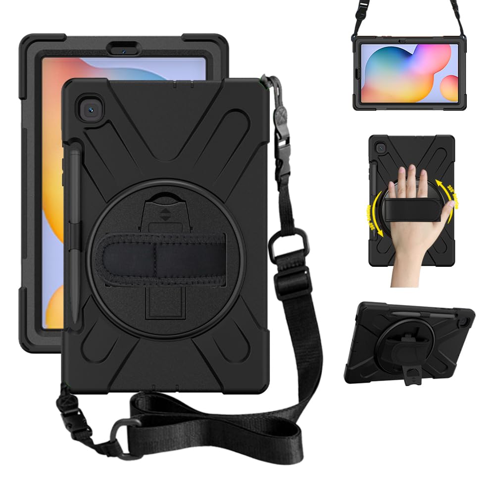 ZenRich Samsung Galaxy Tab S6 Lite Case 2022/2020(SM-P610/P613/P615/P619) with [S Pen Holder] Shockproof Rugged Case with [Stand] [Hand Strap] [Shoulder Belt] for Galaxy Tab S6 Lite 10.4'',Black - Opticdeals