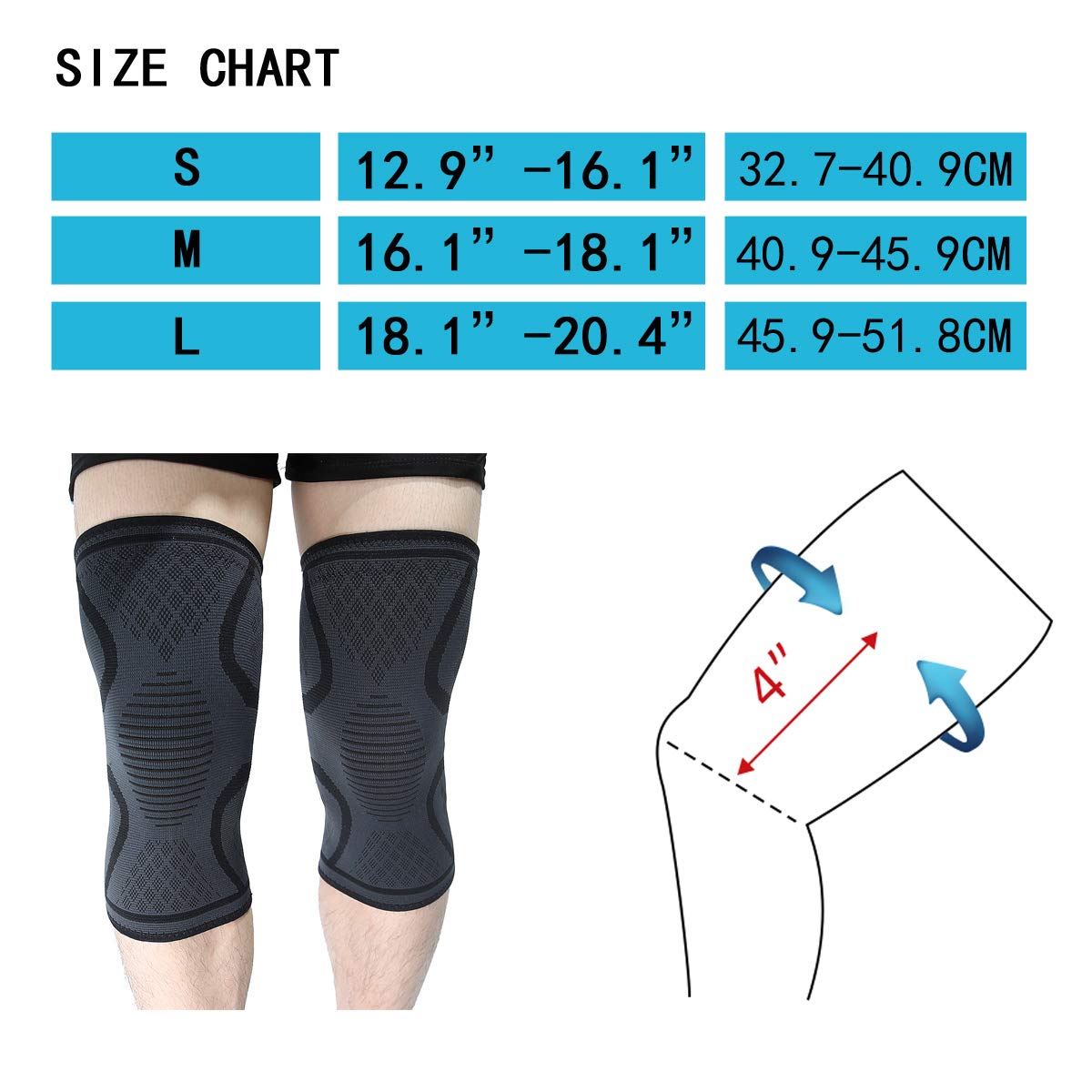 2Pack Knee brace compression sleeve  Sz L support ,meniscus tear patella stabilizer arthritis pain relieve knee pain mcl,acl for Men and Women, Working out Runners,Squats,Weightlifting,Hiking,Volleyball - Opticdeals