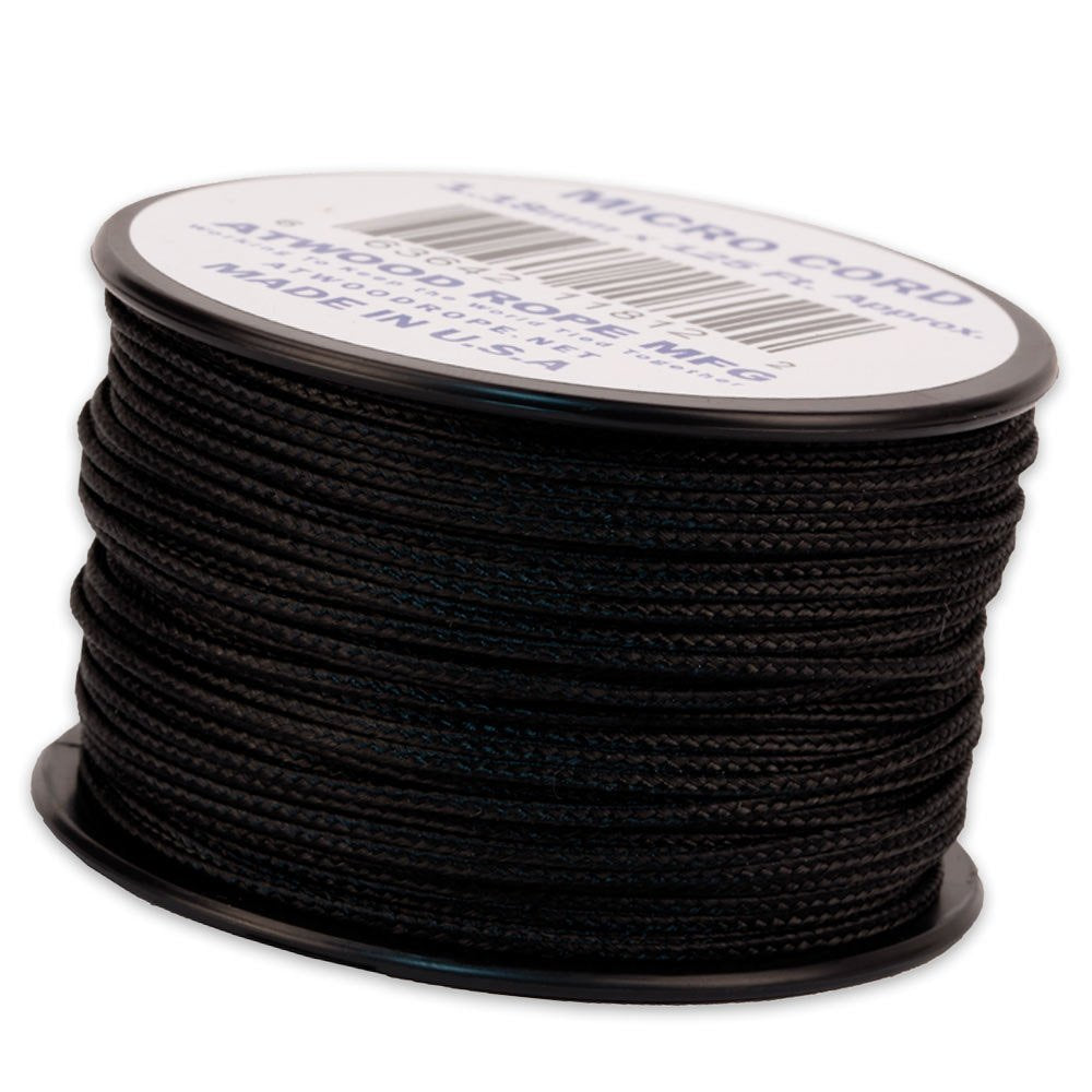 Atwood Rope Micro Cord Paracord 1.18 MM x 125 Foot, Black - Opticdeals