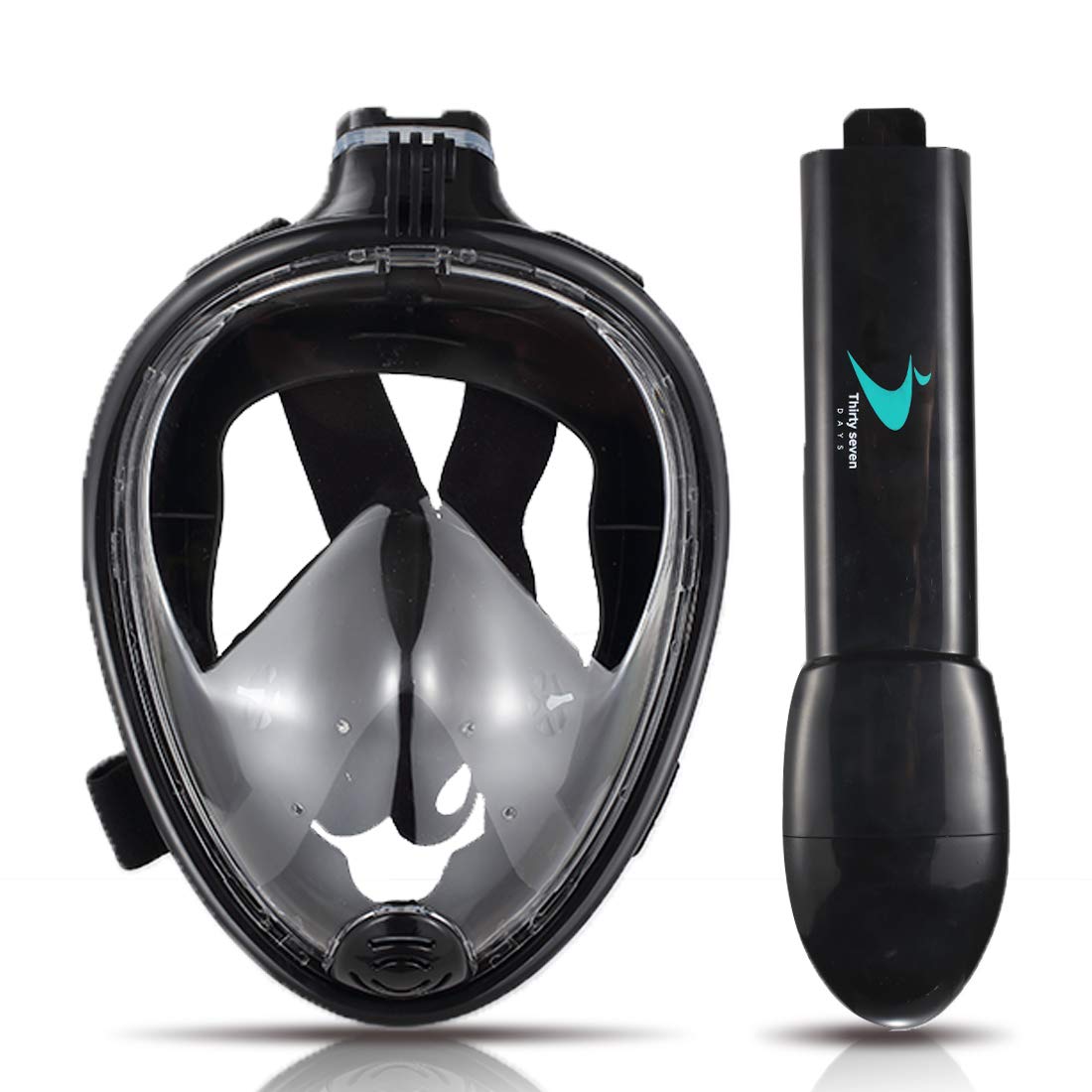 Full Face Snorkel Mask, Black Detachable Camera Mount, Anti-Fog Anti-Leak  S/M) - Opticdeals