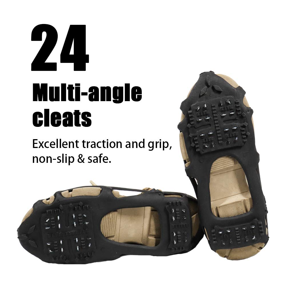 valuehall Crampons Ice Cleats Snow Grips Sz Large  Anti Slip 24 Teeth Traction Cleats Over Shoe Boot for Winter Walking Hiking Climbing Camping V244A (Large) - Opticdeals