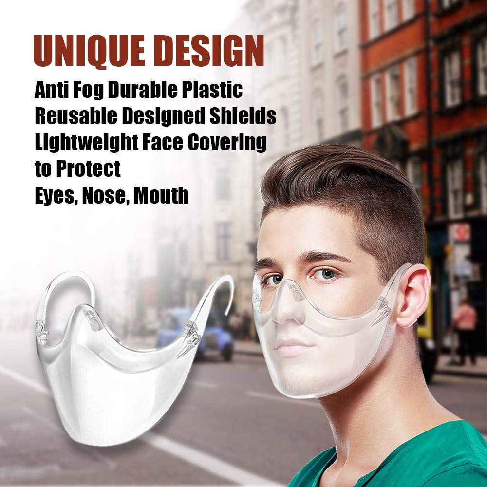 Transparent Clear Face Mask 2Pcs, Large  Plastic Clear Face Shield  Anti Fog - Opticdeals