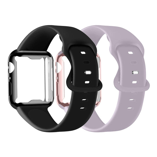 RUOQINI Smartwatch Band with Case Compatible for Apple Watch Band, Silicone - Opticdeals