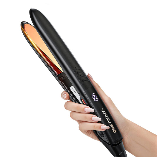 VANESSA PRO Flat Iron Hair Straightener, 100% Pure Titanium Flat Iron for One Pass to Achieve a Sleek Look, Curls Beautifully & Straightens Well - 1 inch