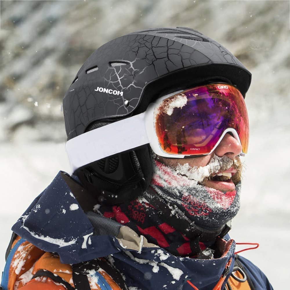 Ski Helmet Unisex (Black-2, L Size:59-61cm Snowboard Helmet - Adjustable Venting Goggles Compatible Removable Liner Ear Pads - Opticdeals