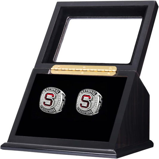 RECHIATO Championship Ring Display Case baseball Ring display Wooden Box Display Case for Sports Rings (2 Slots, Slanted, Black) - Opticdeals