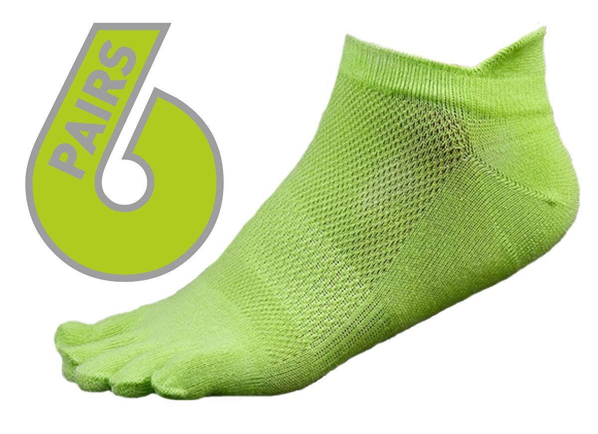 Toe socks 6 pack Yoga Socks  Shoe Sizes 9-12  Neo Green toes separated - Opticdeals