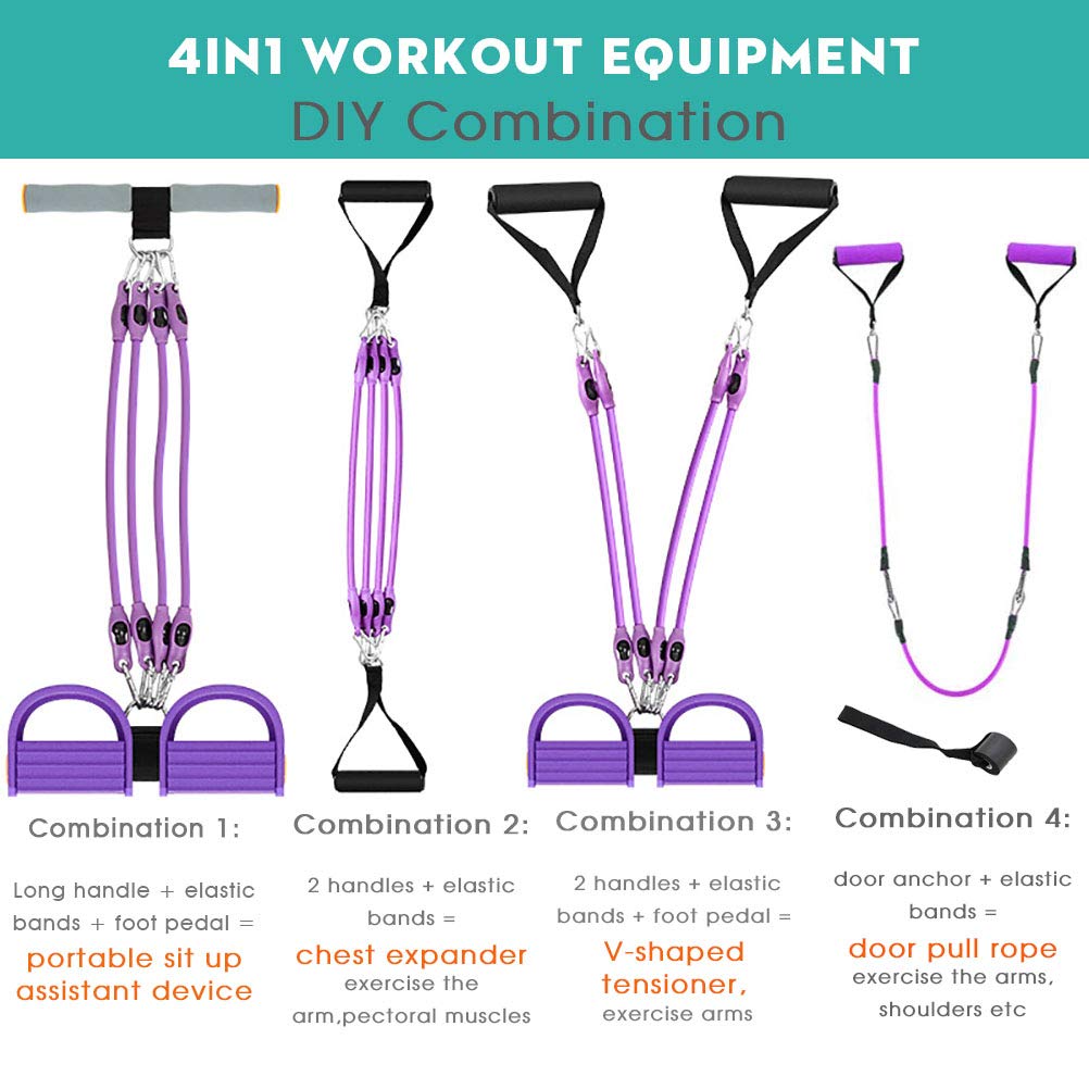 Resistance Bands Set Elastic Sit Up Rope Full-Body Workout"  Purple, for - Opticdeals