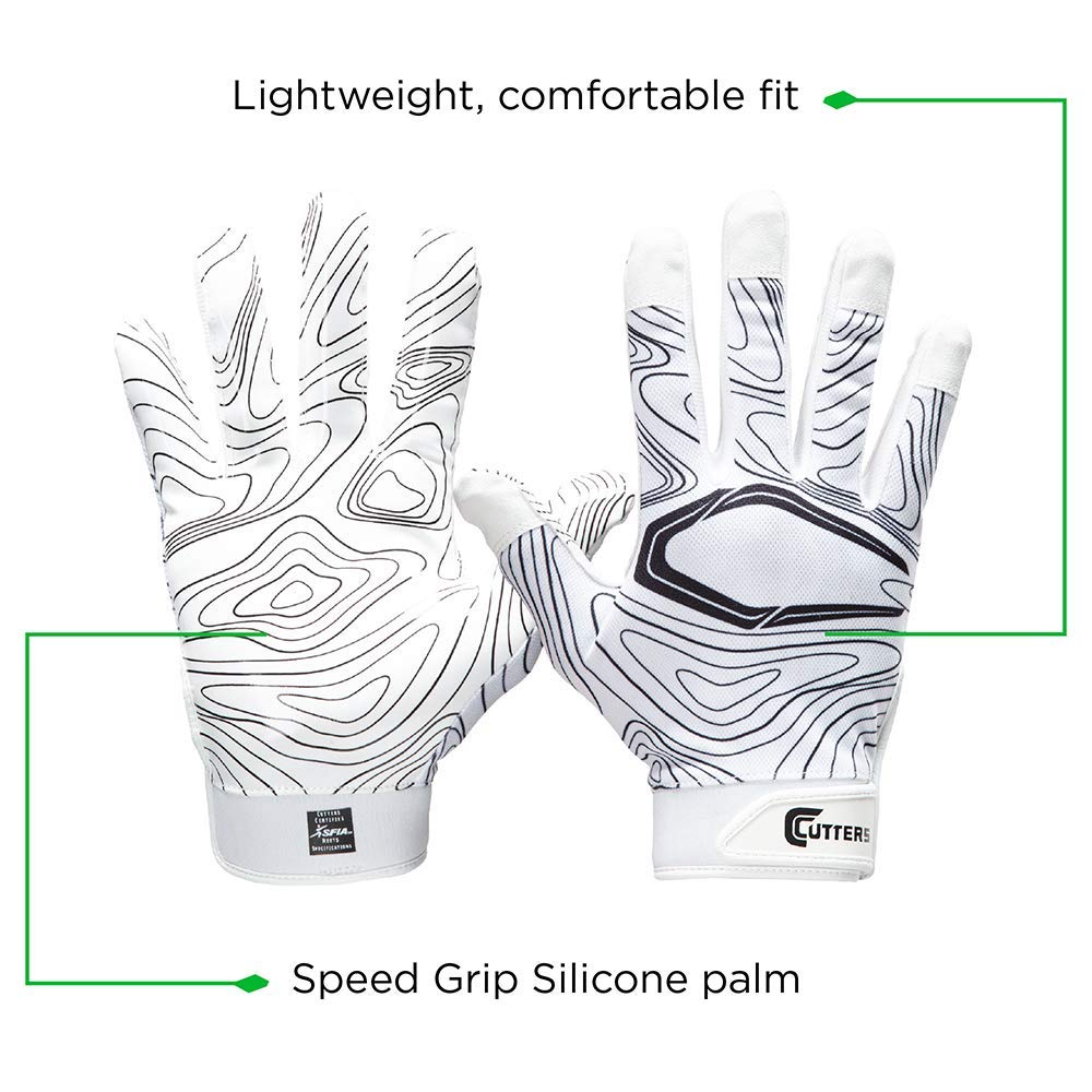 Cutters Game Day Receiver Glvs White Topo L/XL, Adult: L/XL - Opticdeals