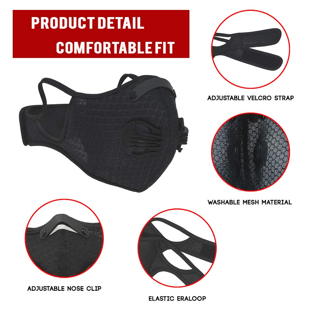 2 Adjustable Reusable Sports, Dust Face Masks  6 Replaceable Filters  2 Valves - Opticdeals