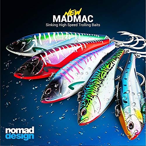 Nomad Design Madmacs Offshore High Speed Fishing Lure, Trolling Minnow, with Super Strong BKK Hooks and Heavy Duty Split Rings, Autotune System, 240mm/10 Sinking, Hot Pink Mackerel - Opticdeals